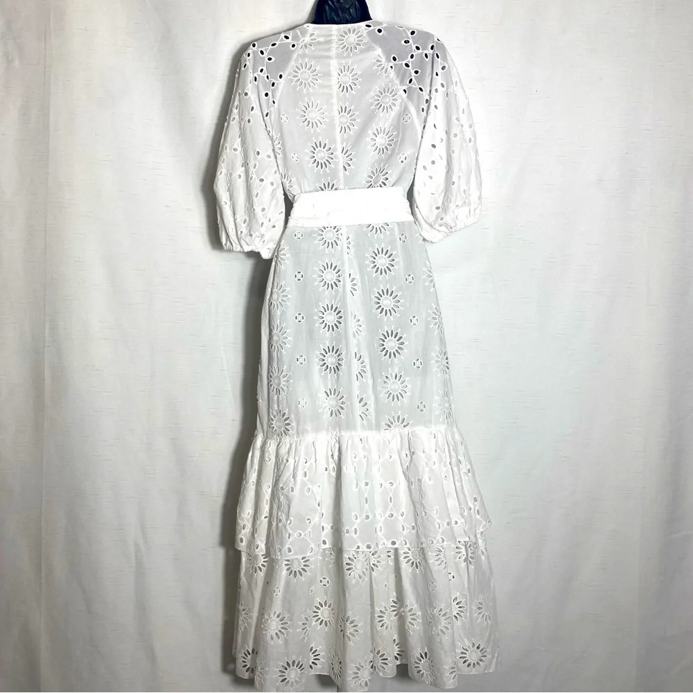ZARA BELTED EMBROIDERED MIDI DRESS OYSTER WHITE SIZE S - Picture 13 of 15